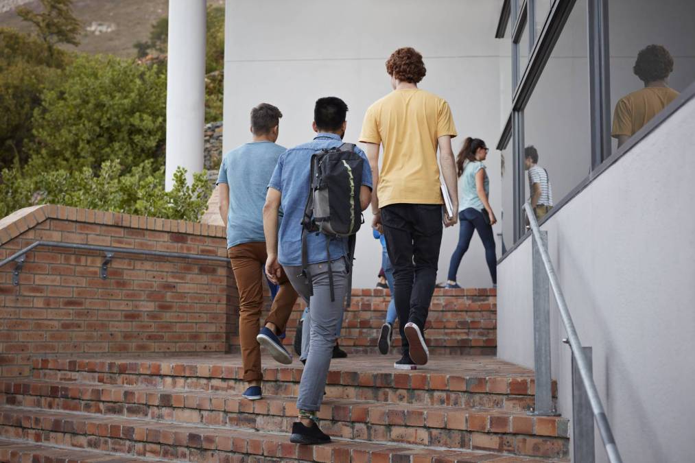 students walking up stairs