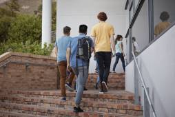 students walking up stairs